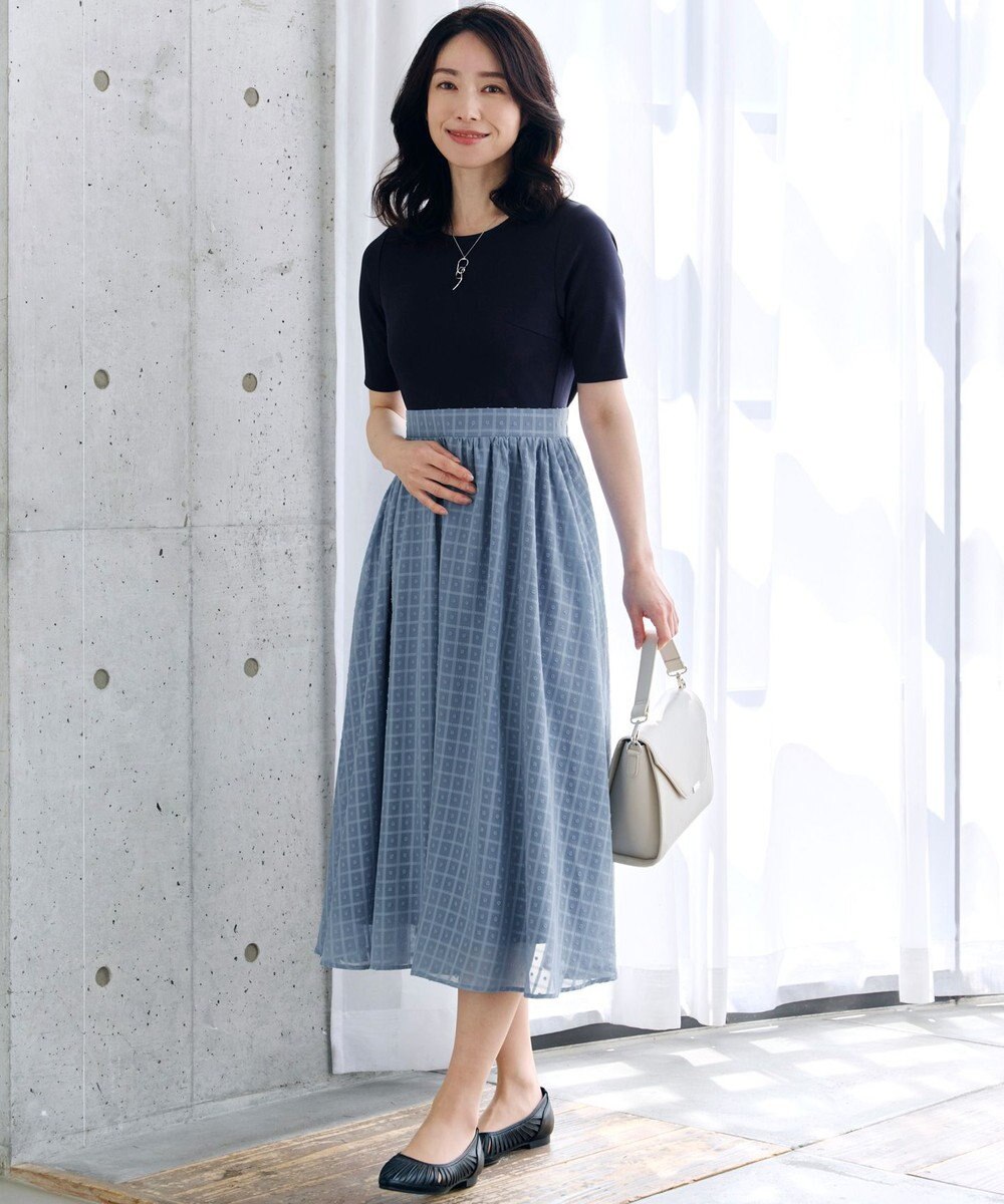 Tiaclasse 【洗える】異素材ドッキングワンピース 