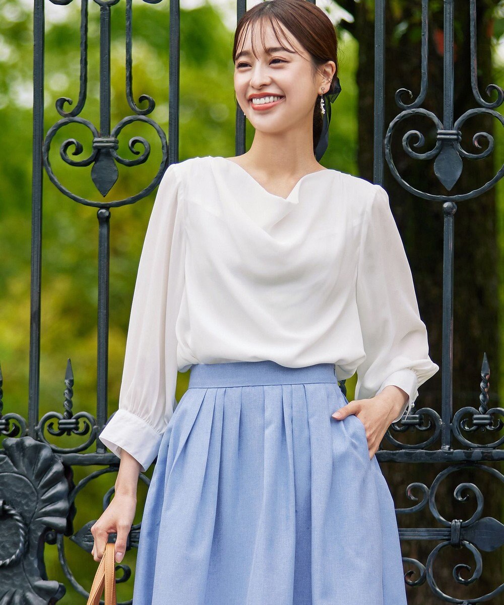 Tiaclasse L 【洗える】胸元ドレープブラウス 