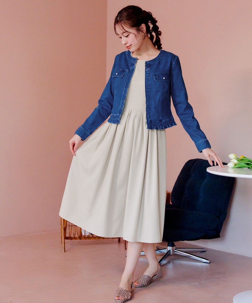 Tiaclasse 【洗える】ノーカラーデニムジャケット 