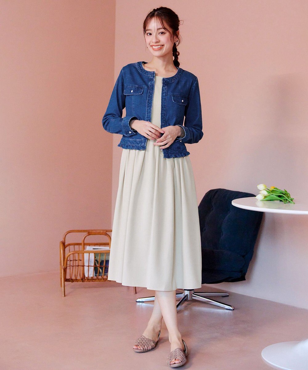 Tiaclasse 【洗える】ノーカラーデニムジャケット 