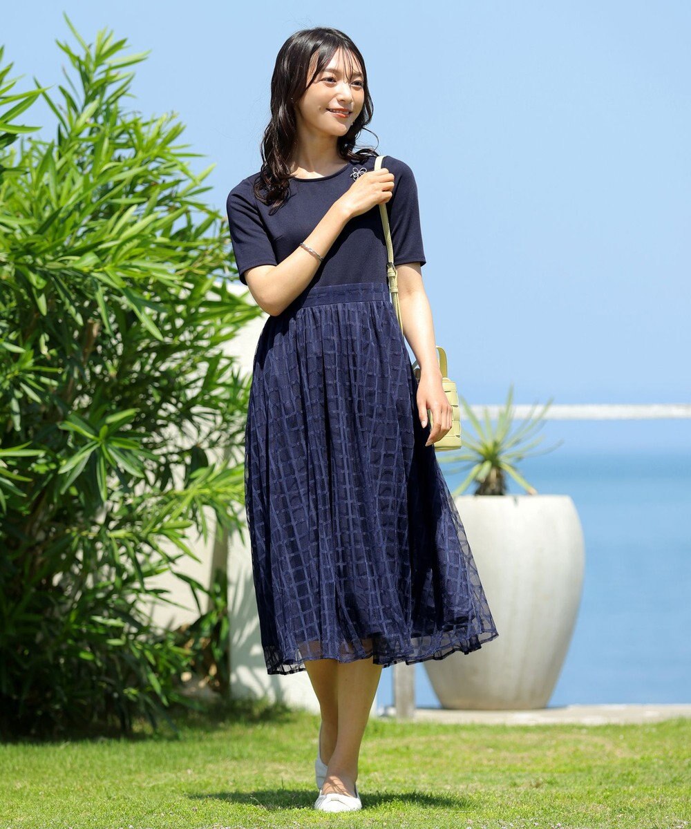 Tiaclasse 【洗える】異素材ドッキングワンピース 