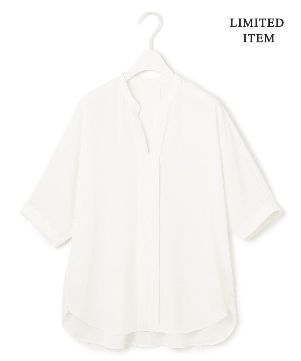 ICB L 【先行予約・WEB限定】BackSatinAmunzen 5分袖キーネックブラウス 