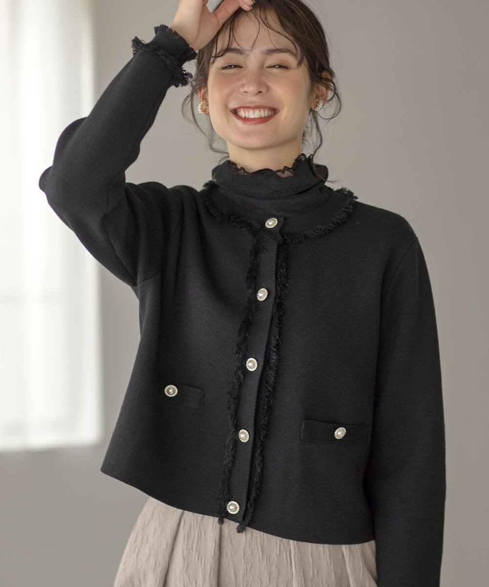組曲 ビジューボタンニットジャケット 