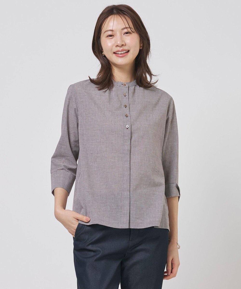 J.PRESS LADIES リネンminiチェック バンドカラー ブラウス 