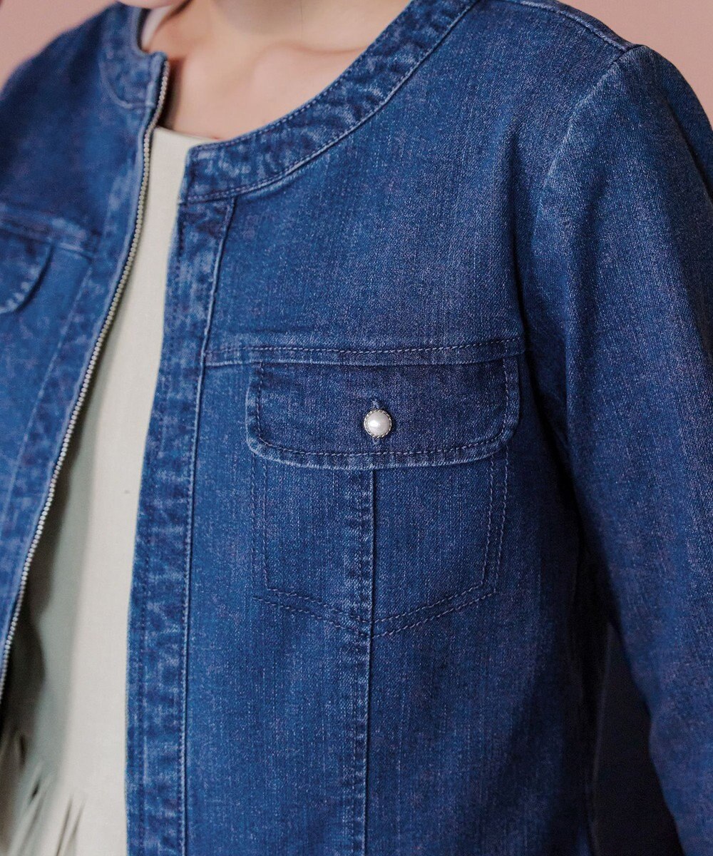 Tiaclasse 【洗える】ノーカラーデニムジャケット 