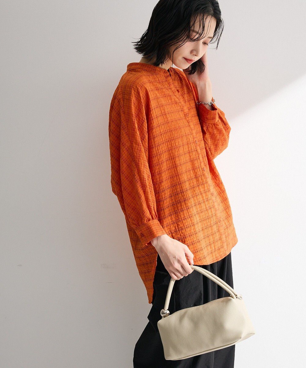 Green Parks シアーチェック７分袖シャツ 