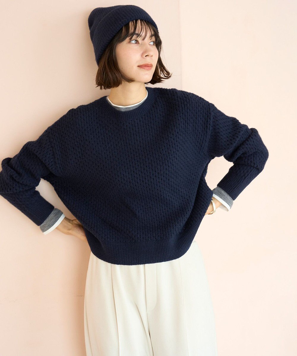 UNFILO L 【野呂佳代さん着用】ふわふわニット メッシュプルオーバー 