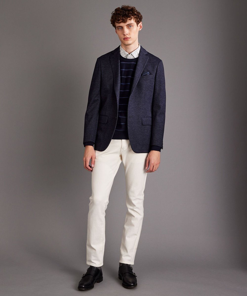 JOSEPH ABBOUD 【洗える】コットンカスリボーダー クルーネック ニット 