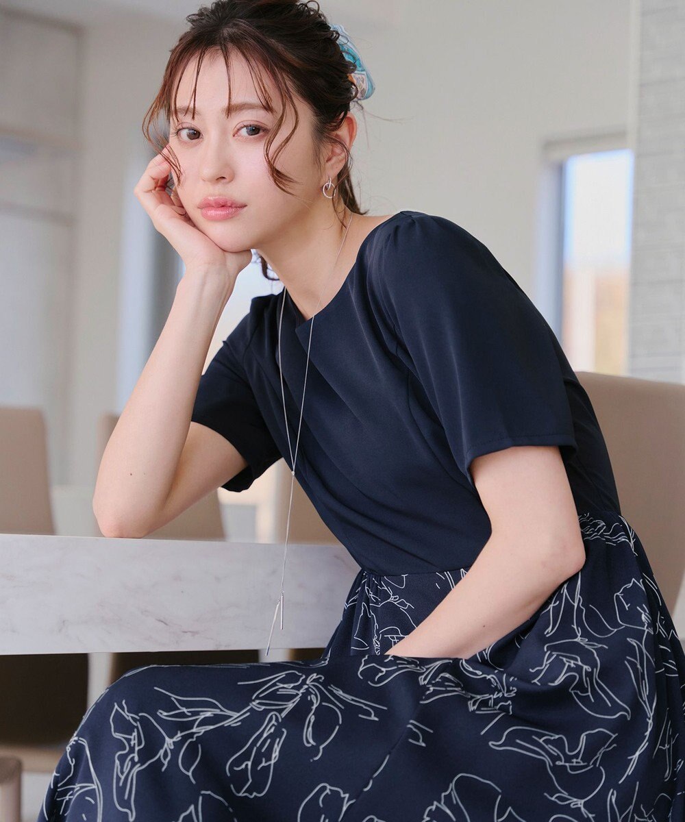 Tiaclasse 【小倉優子さん着用・新色追加・洗える】モノトーンフラワープリントワンピース 