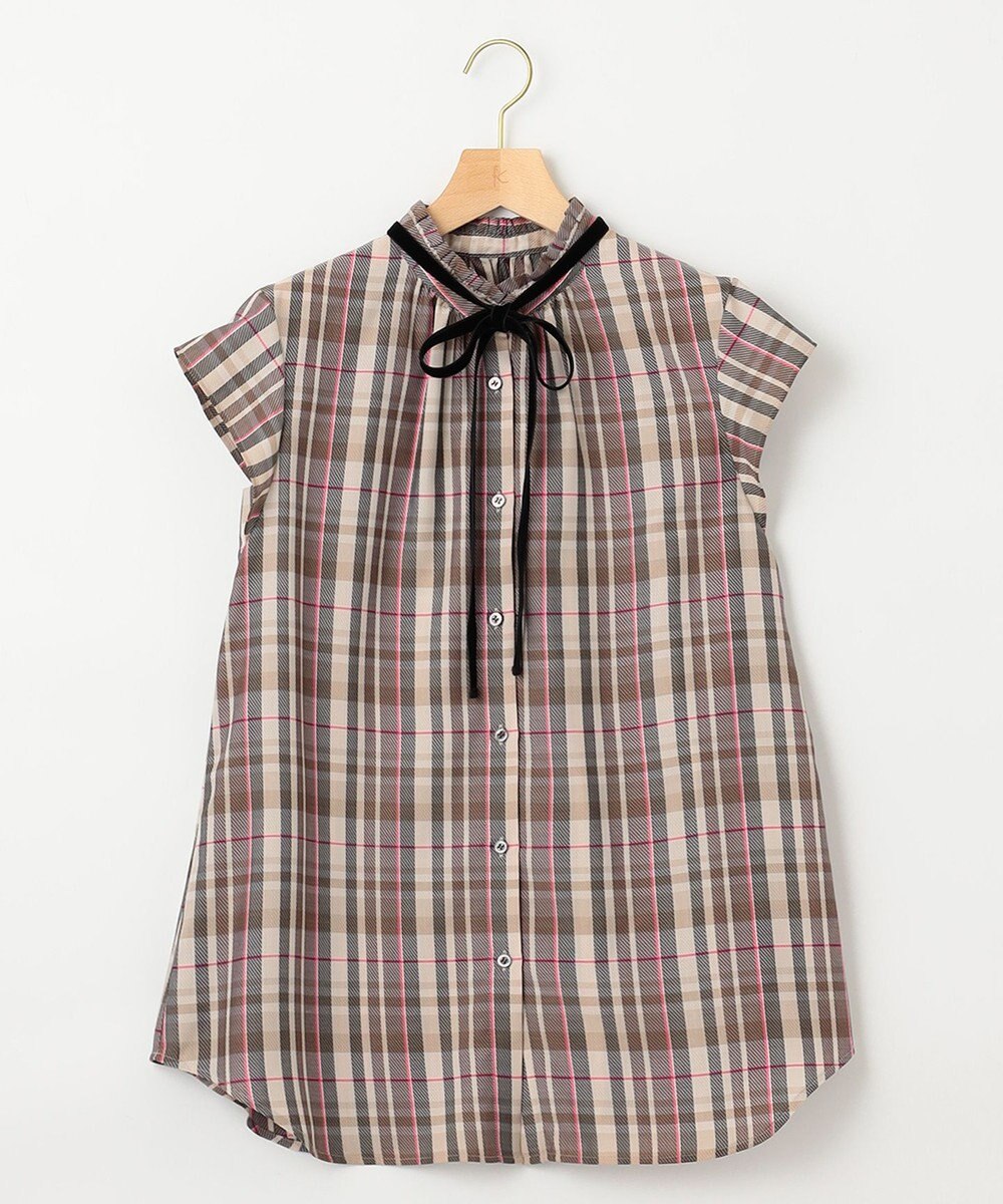 組曲 【リボンタイ付き】シアーツイルチェック ブラウス 