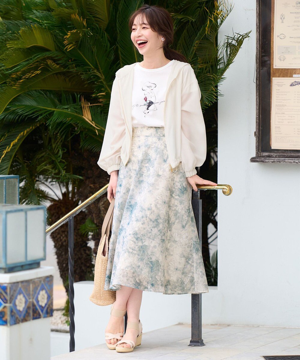 ANY SIS 【洗える】水彩フラワープリント スカート 