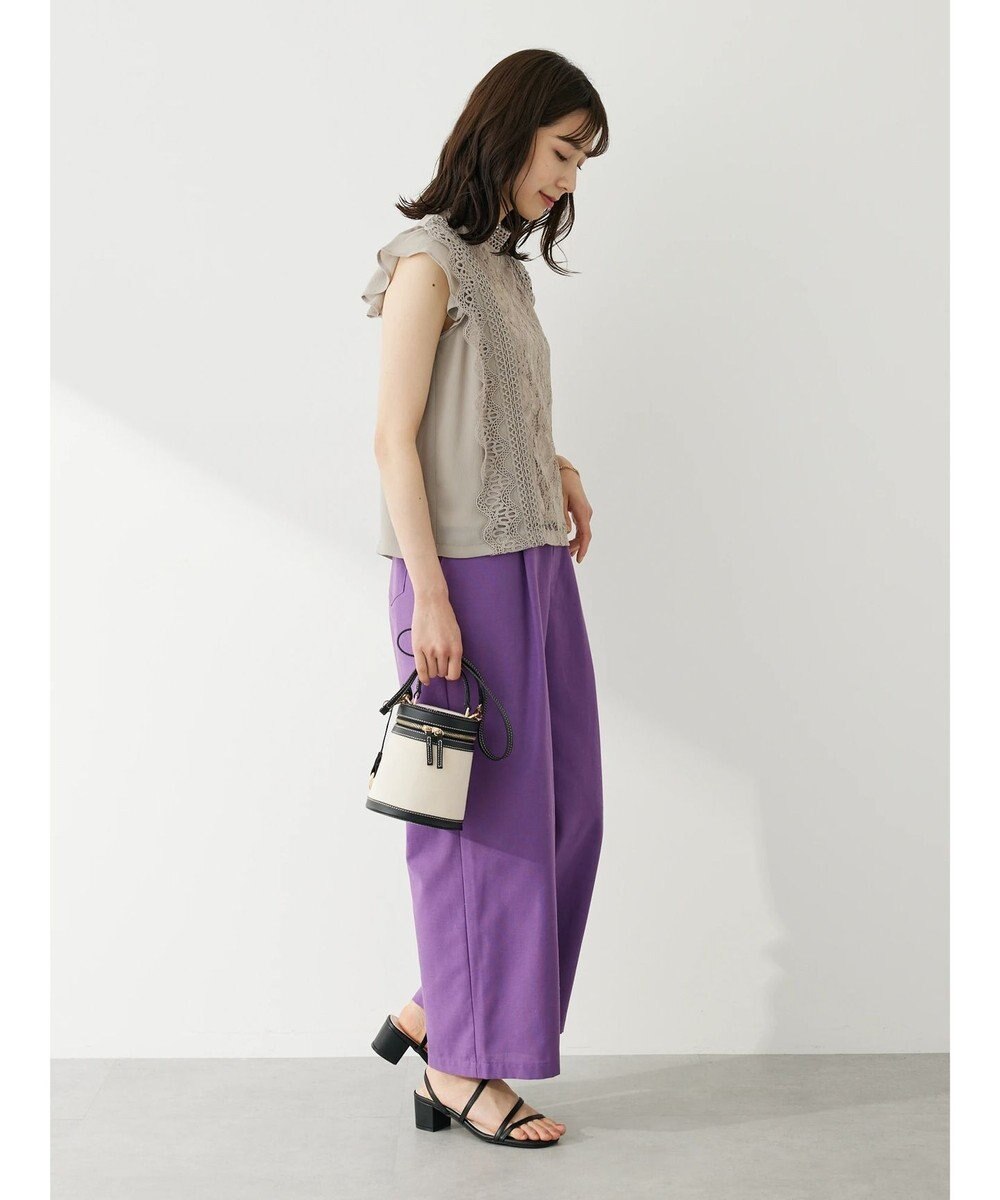 Green Parks 綿麻混タックストレートワイドパンツ 