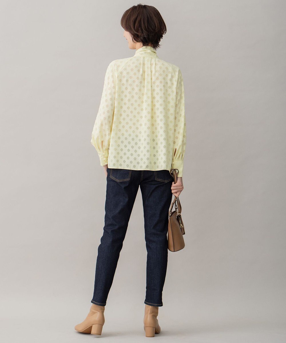 自由区 【洗える】カットジャカード ボウタイブラウス 