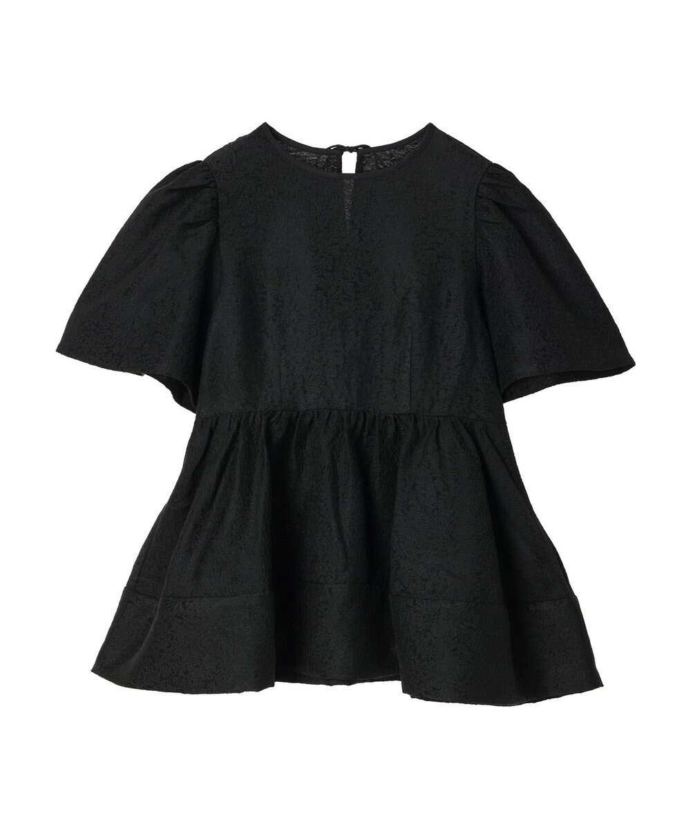 Green Parks パフスリーブジャガードペプラムブラウス 