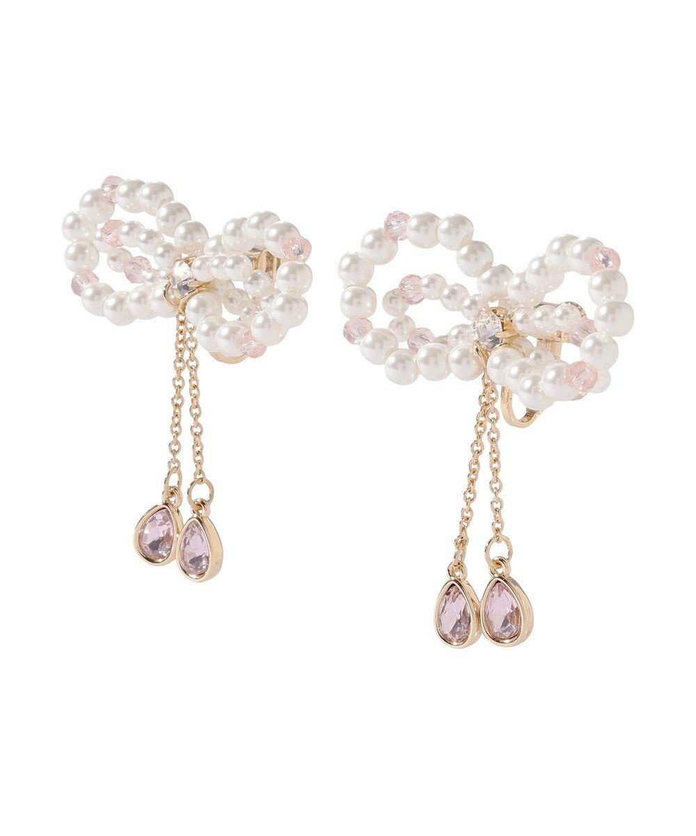 Maison de FLEUR パールリボンビジューイヤリング 