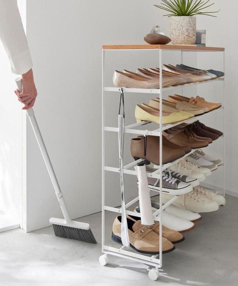 tower 天板付きシューズラック タワー 5段 キャスター付 W90 ホワイト 