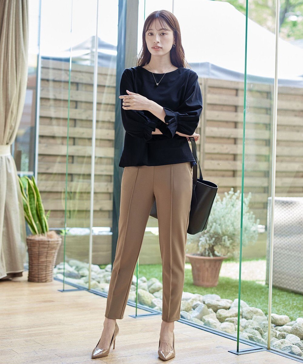 Tiaclasse 【安田美沙子さん着用・日本製・洗える】ジョーゼットピンタックテーパードパンツ 