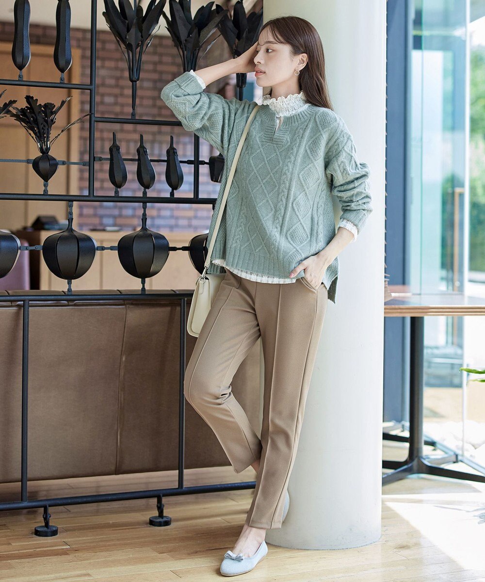 Tiaclasse 【安田美沙子さん着用・日本製・洗える】ジョーゼットピンタックテーパードパンツ 