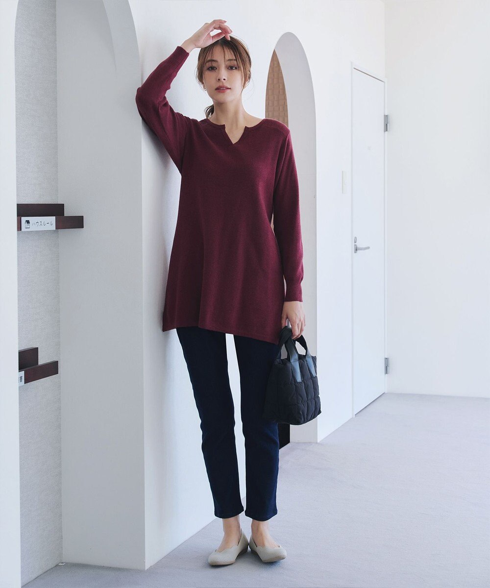 Tiaclasse L 【洗える】キーネックラメニットチュニック 