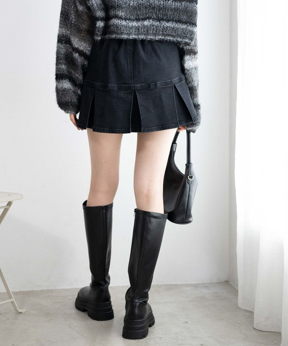 WEGO ベルト付デニムプリーツスカパン 