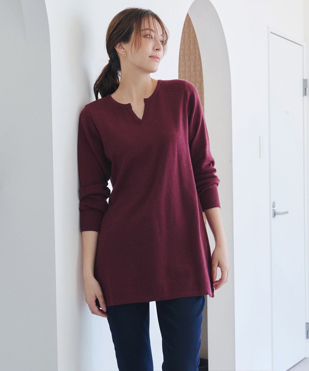 Tiaclasse L 【洗える】キーネックラメニットチュニック 