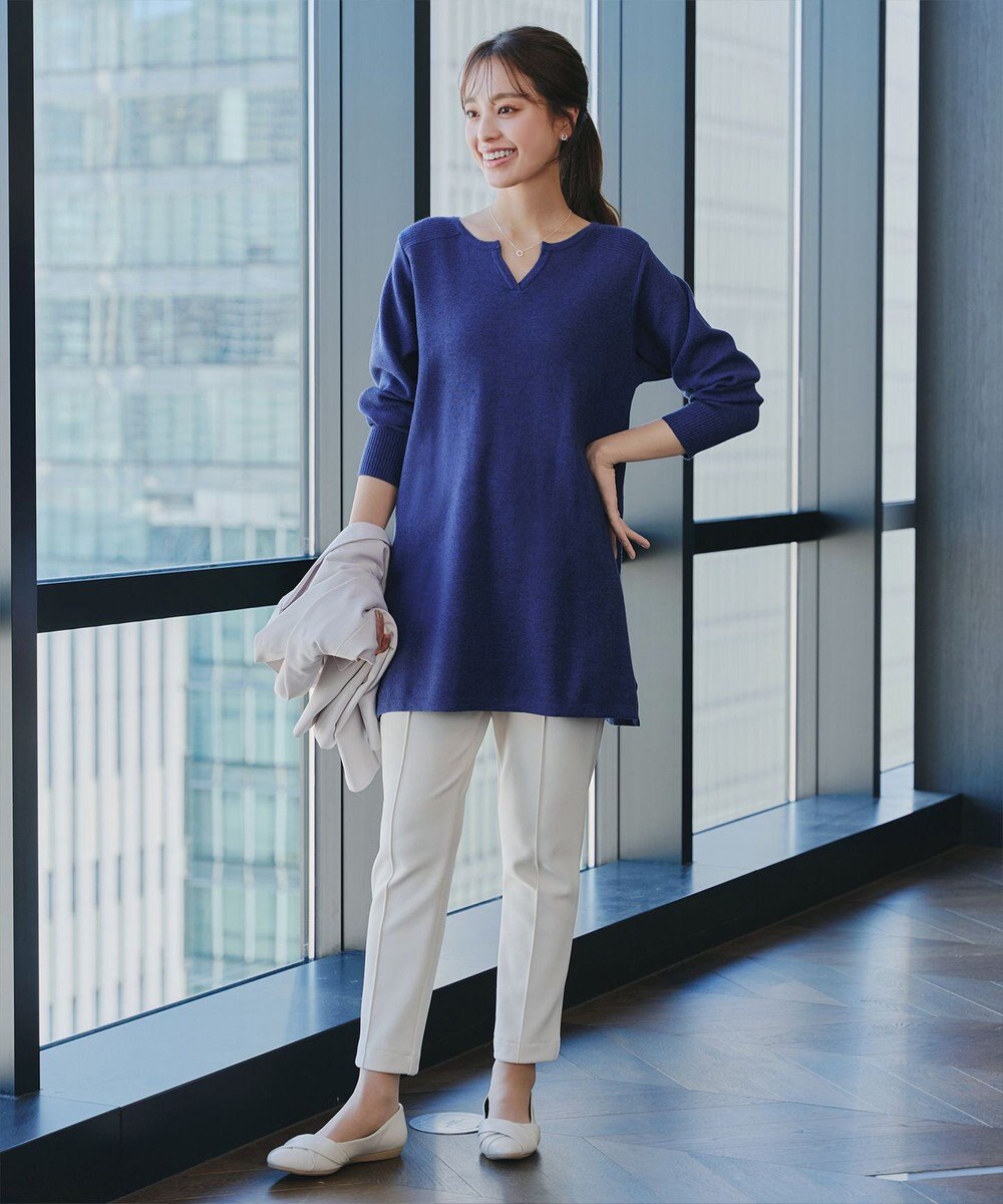 Tiaclasse L 【洗える】キーネックラメニットチュニック 