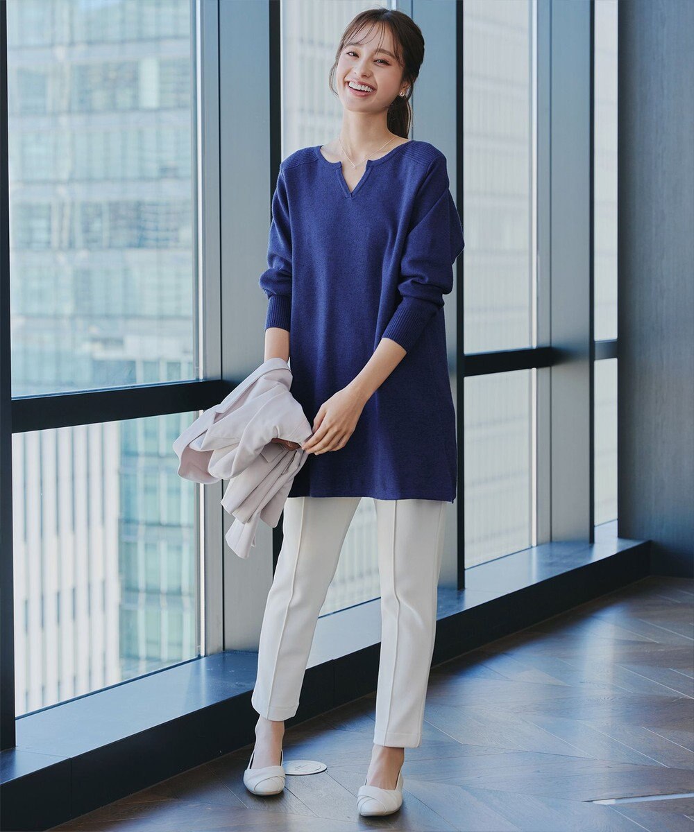 Tiaclasse L 【洗える】キーネックラメニットチュニック 