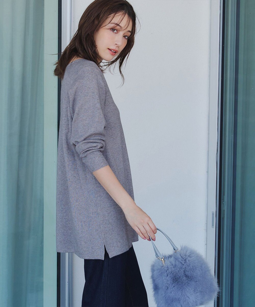 Tiaclasse L 【洗える】キーネックラメニットチュニック 