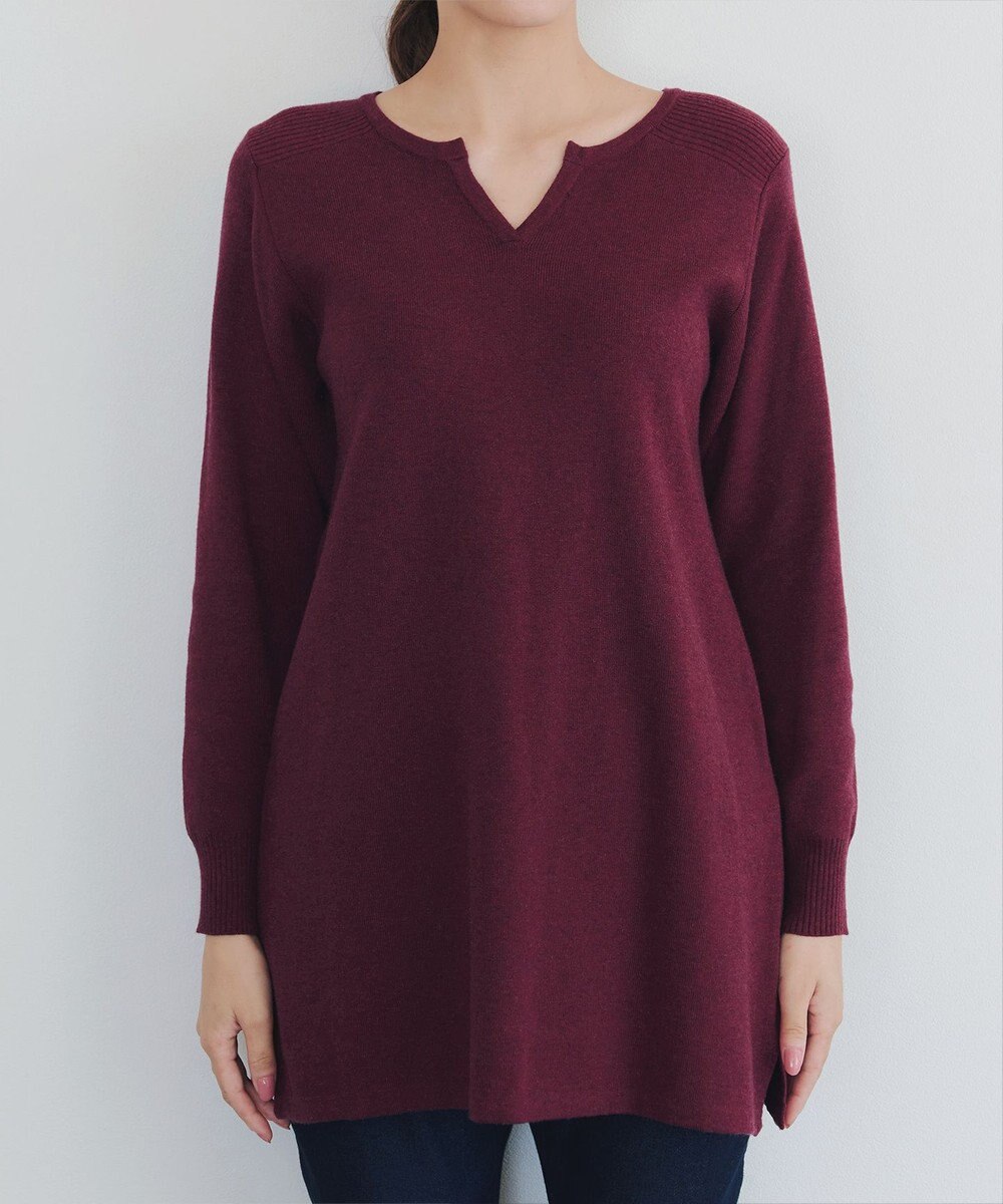 Tiaclasse L 【洗える】キーネックラメニットチュニック 