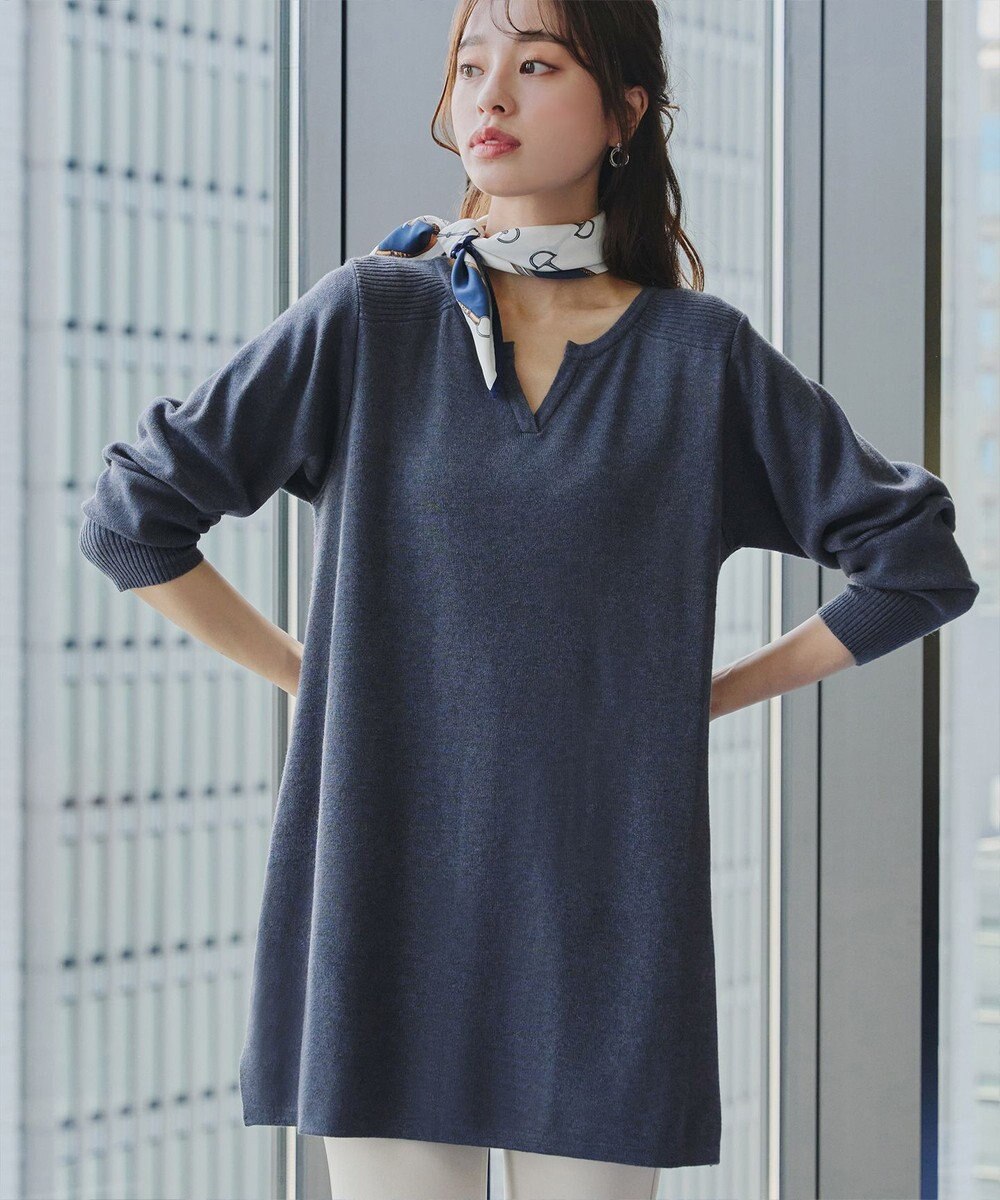 Tiaclasse L 【洗える】キーネックラメニットチュニック 