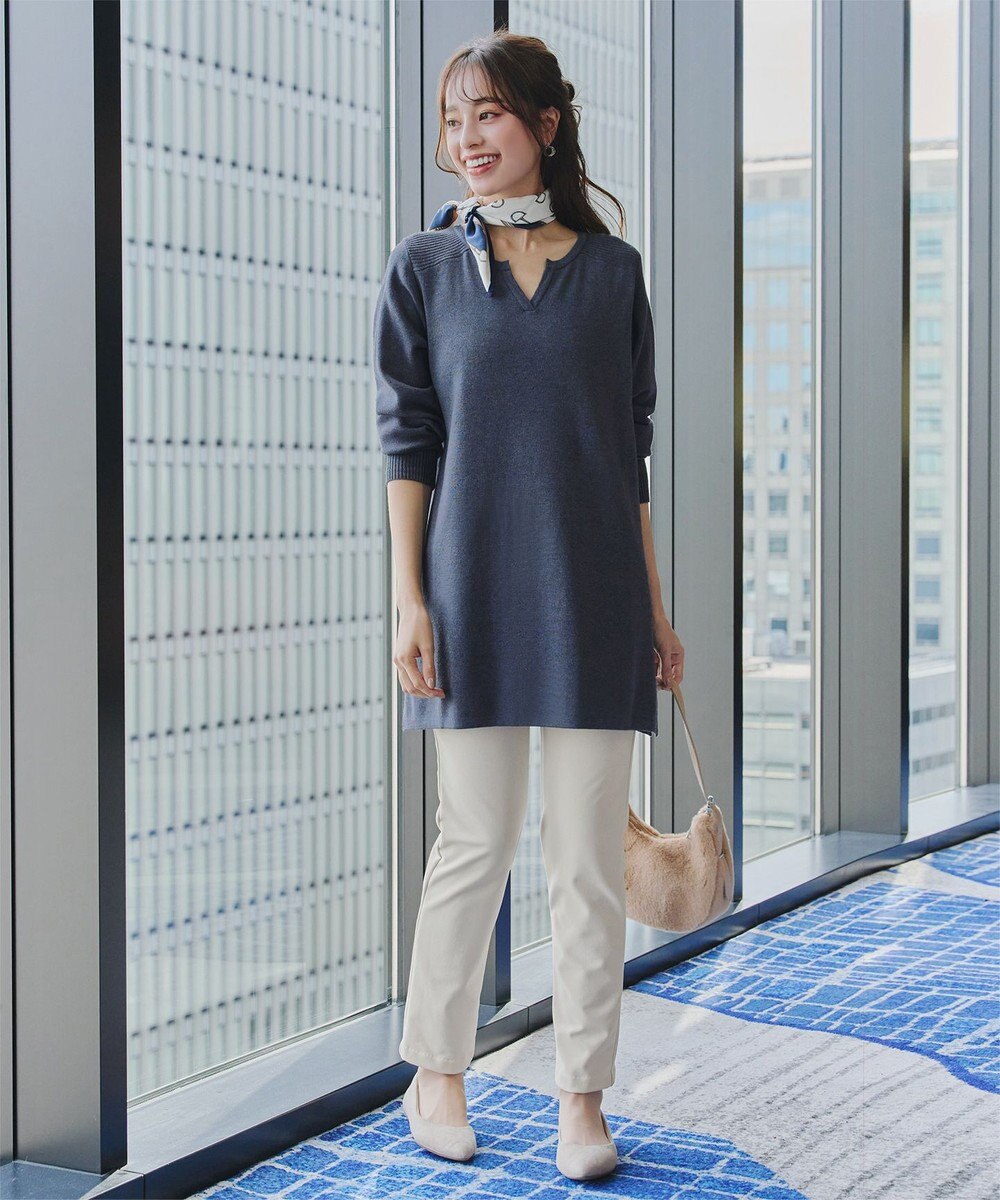 Tiaclasse L 【洗える】キーネックラメニットチュニック 