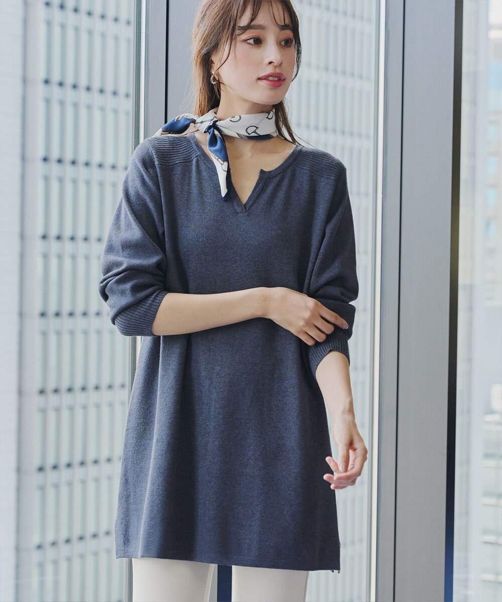 Tiaclasse L 【洗える】キーネックラメニットチュニック 