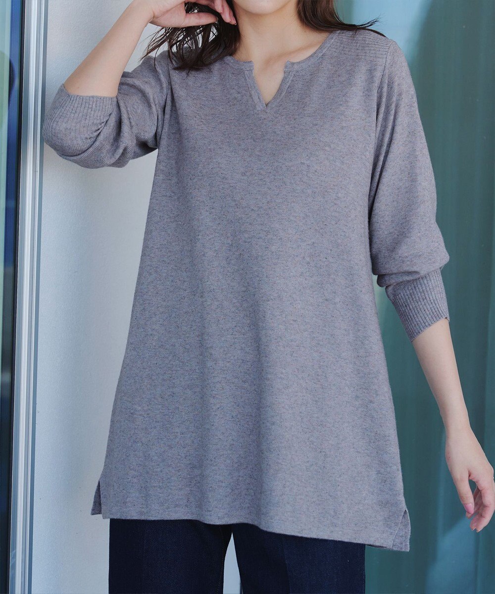 Tiaclasse L 【洗える】キーネックラメニットチュニック 