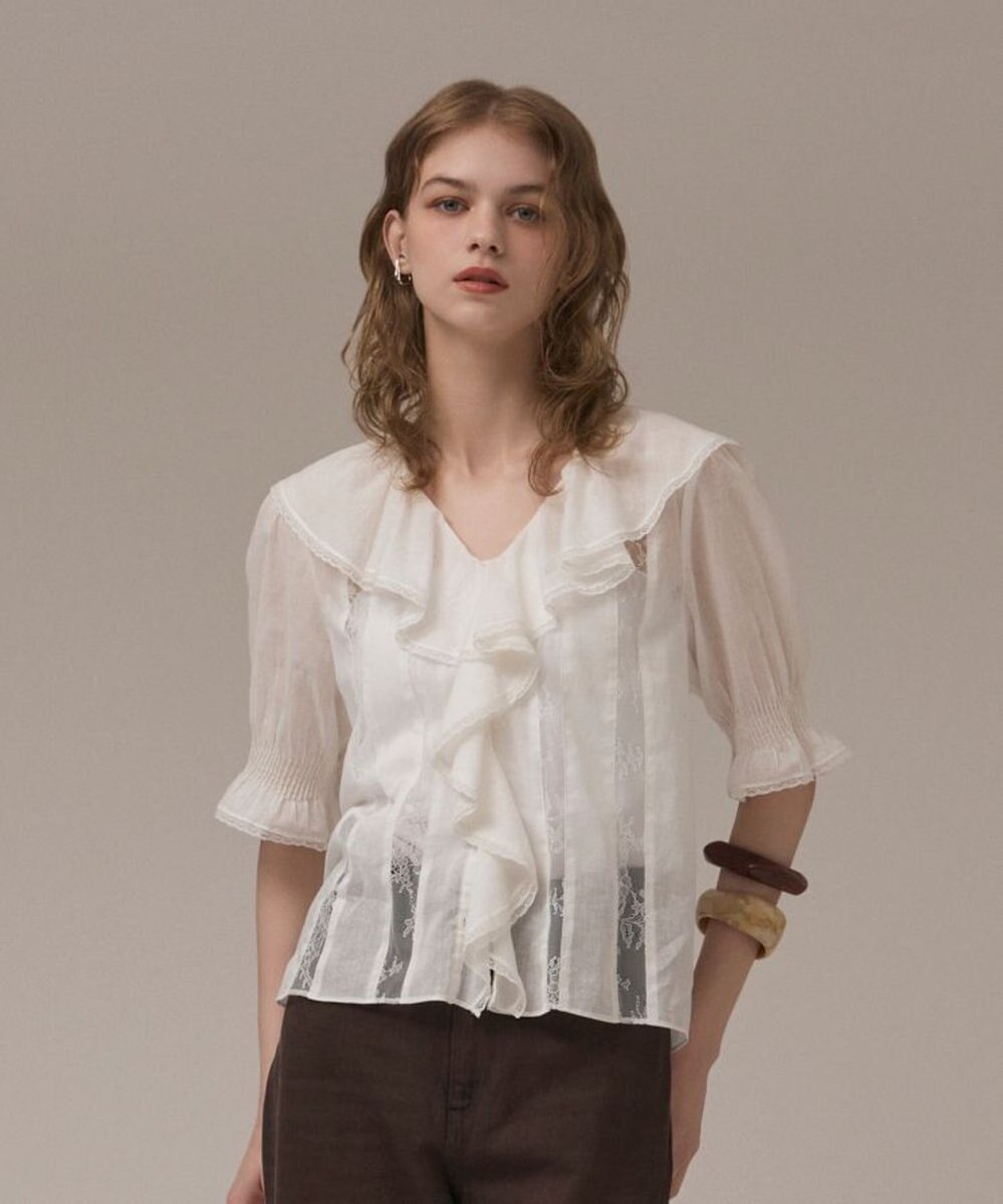 GRACE CONTINENTAL コットンフリルカラーブラウス 