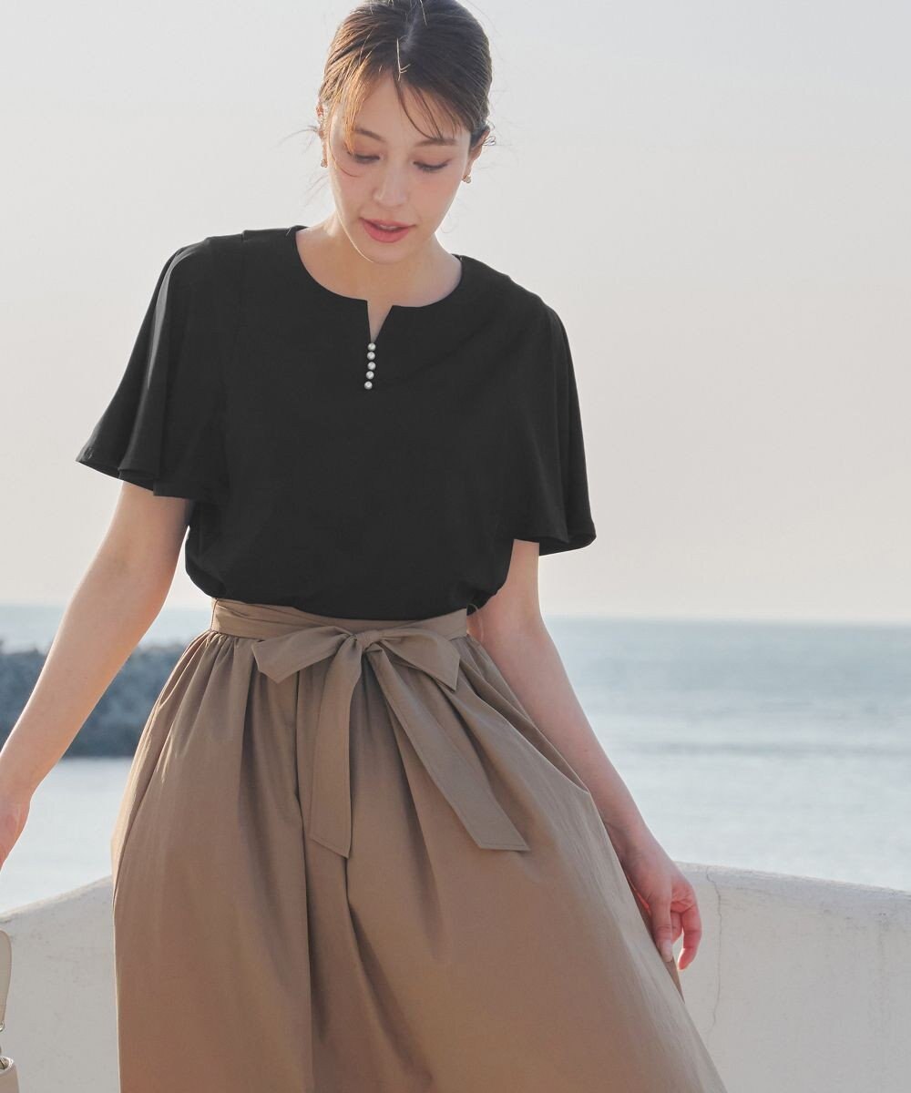 Tiaclasse 【洗える】ブラウス見えフレアスリーブカットソー 