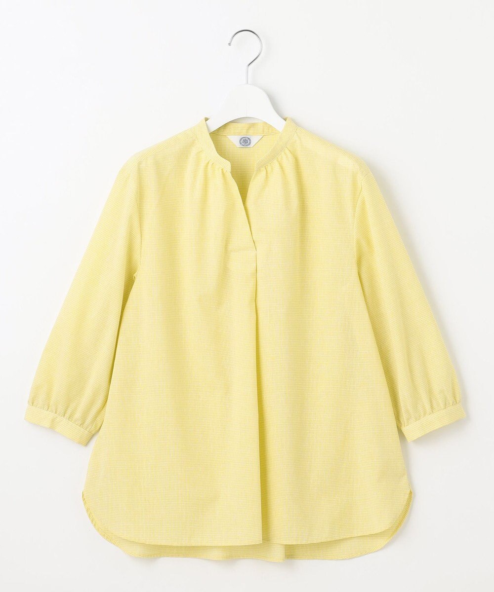 J.PRESS LADIES 【洗える】リネンminiチェック バンドカラー プルオーバー ブラウス 