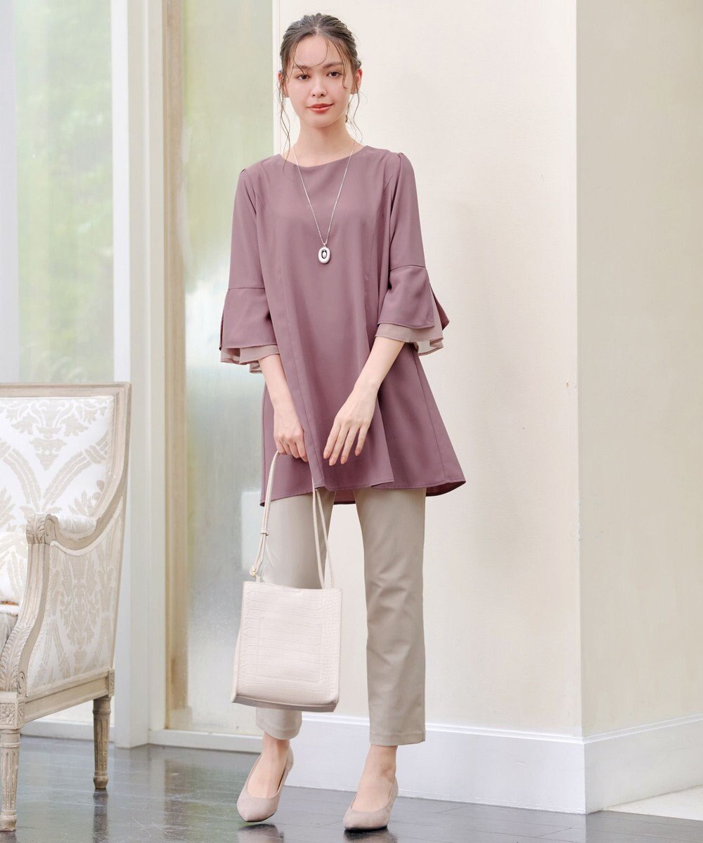 Tiaclasse 【新色追加】シフォンフレア袖チュニックブラウス 