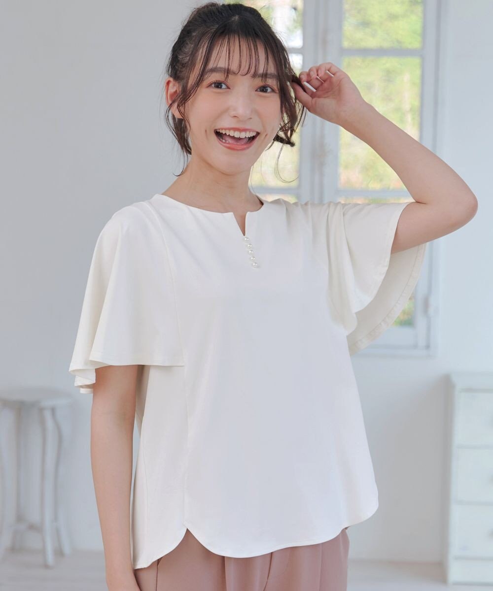 Tiaclasse 【洗える】ブラウス見えフレアスリーブカットソー 