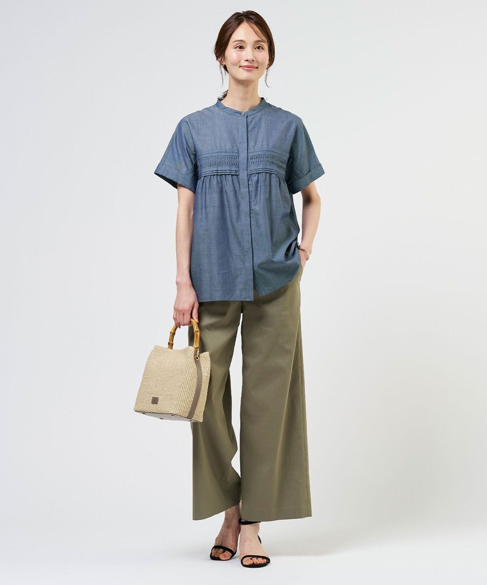 J.PRESS LADIES 【人気素材】セルロースリネンストレッチ セミワイド パンツ 