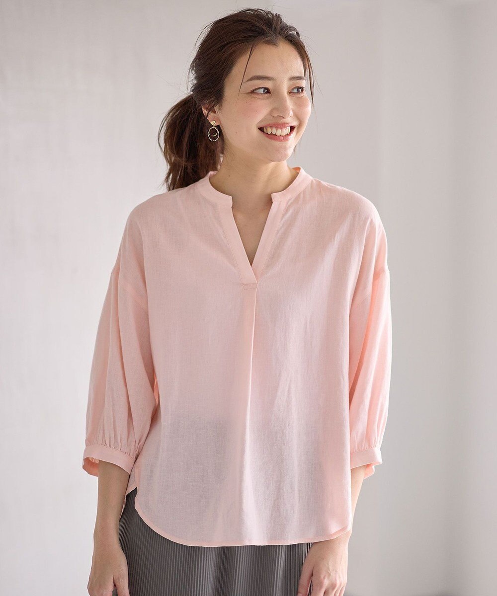 ANY L 【手洗い可能】ヨーロピアンリネンスキッパーネックブラウス 