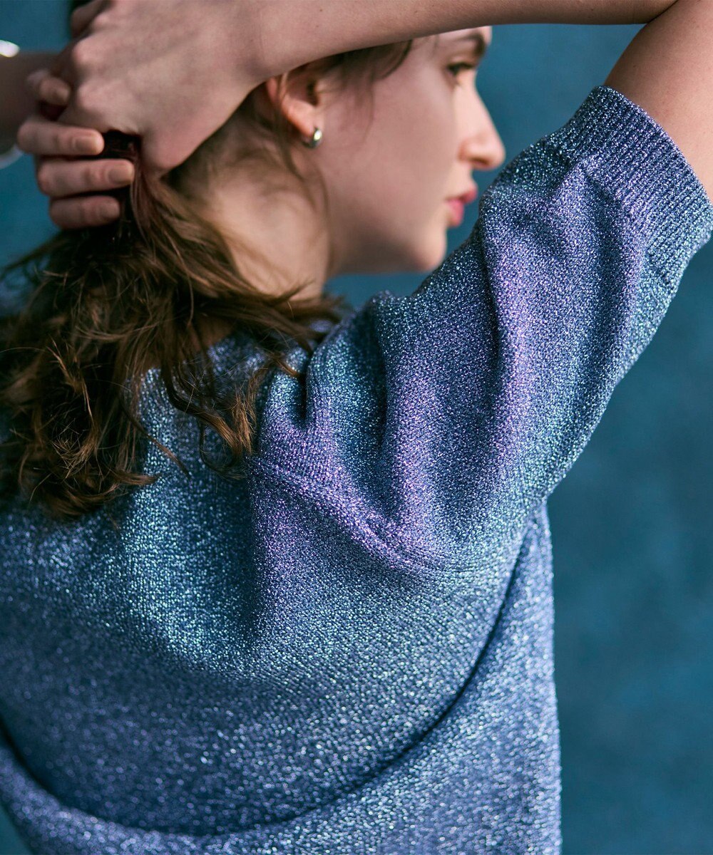 BEIGE， 【洗える】VANDA / ラメ入りクルーネック半袖カーディガン 