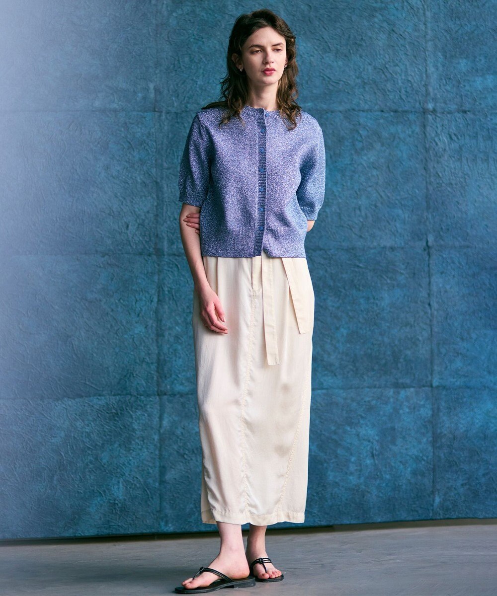 BEIGE， 【洗える】VANDA / ラメ入りクルーネック半袖カーディガン 