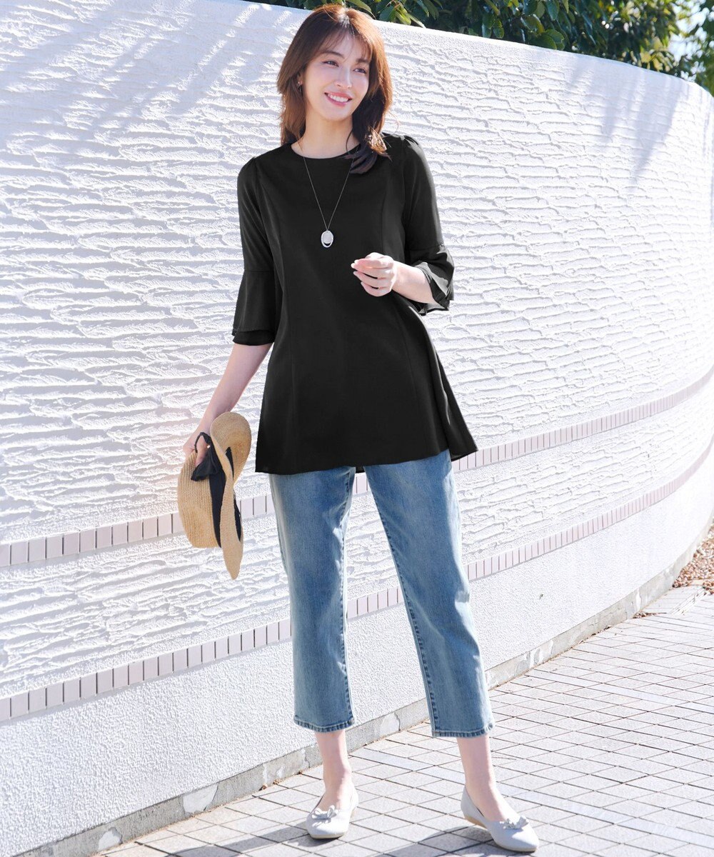 Tiaclasse 【新色追加】シフォンフレア袖チュニックブラウス 