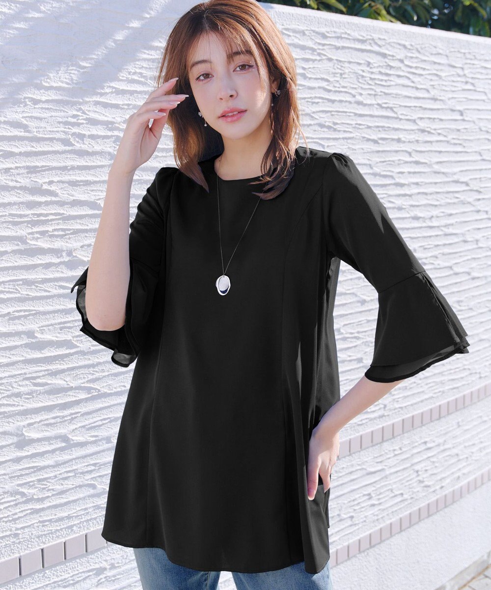 Tiaclasse 【新色追加】シフォンフレア袖チュニックブラウス 