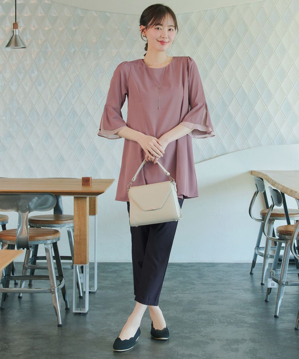 Tiaclasse 【新色追加】シフォンフレア袖チュニックブラウス 