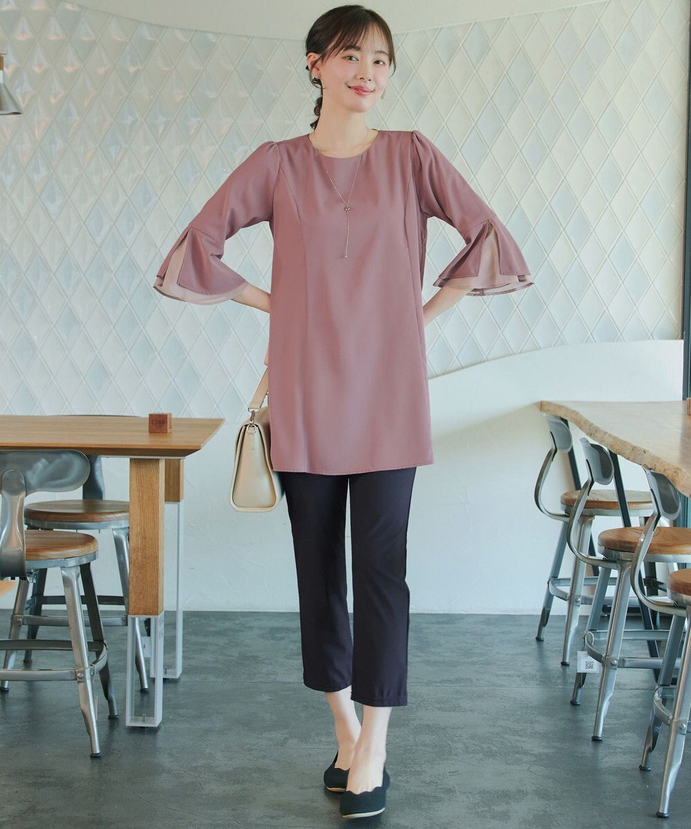 Tiaclasse 【新色追加】シフォンフレア袖チュニックブラウス 