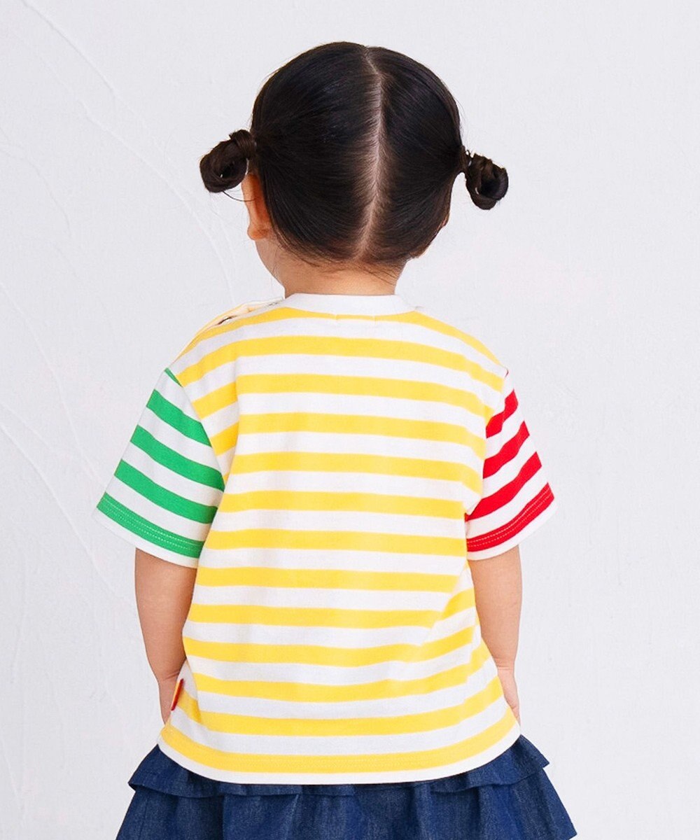 MIKI HOUSE HOT BISCUITS 【80-120cm】 ポケット付き 先染め ボーダー柄 半袖Tシャツ 
