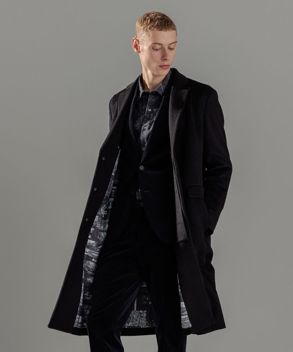 JOSEPH HOMME グロッシーウール 　チェスターコート　＜裏地：フォトコラージュプリント＞ 