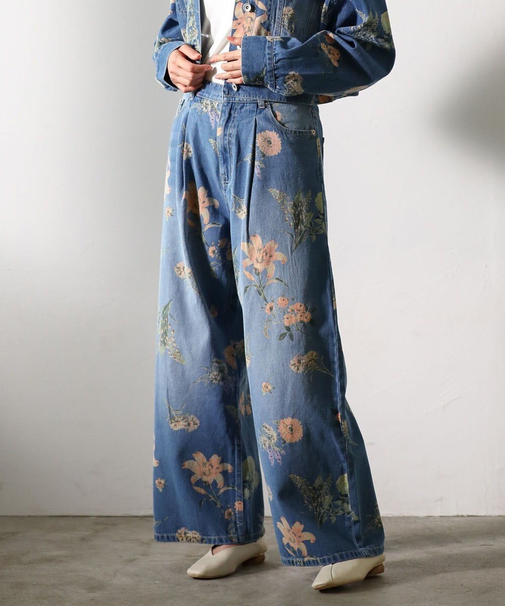 Green Parks ・ＳＵＧＡＲ　ＳＰＯＯＮ　フラワーｐｔデニムワイドパ 