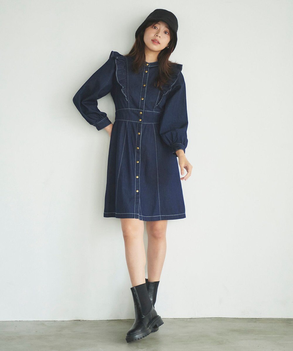 Feroux 【洗える】デニムミディ ワンピース 
